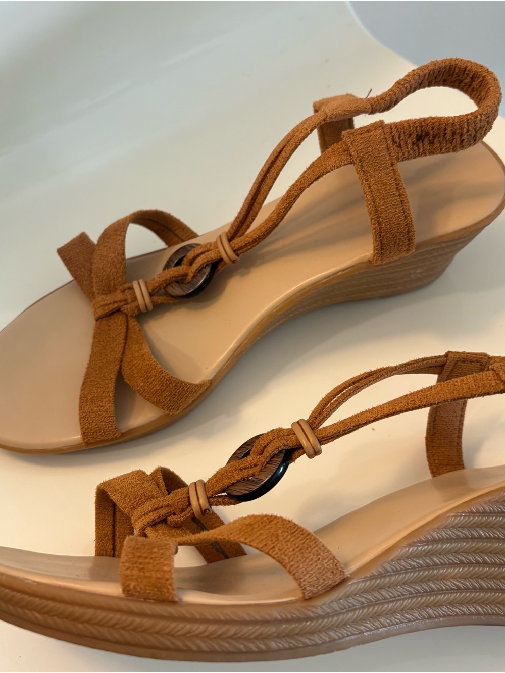 Wedge Sandals in Cognac Brown - Stylish Strappy Women’s Sandals